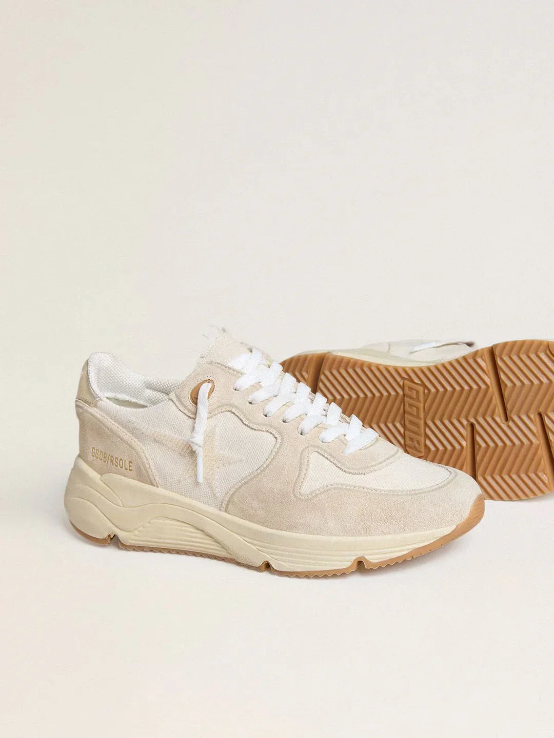 GGDB - Running Sole pour femme en toile avec étoile beige et contrefort en cuir lamé platine