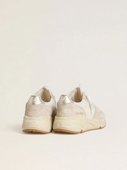 GGDB - Running Sole pour femme en toile avec étoile beige et contrefort en cuir lamé platine