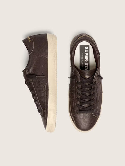 Super-Star pour homme en cuir marron foncé avec étoile en cuir ton sur ton