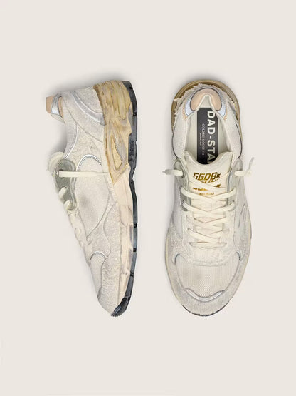 Dad-Star pour homme en cuir velours et résille avec étoile en cuir blanc et contrefort en cuir beige
