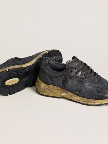 Dad-Star pour homme en cuir craquelé et cuir naplak noirs avec étoile et contrefort noirs