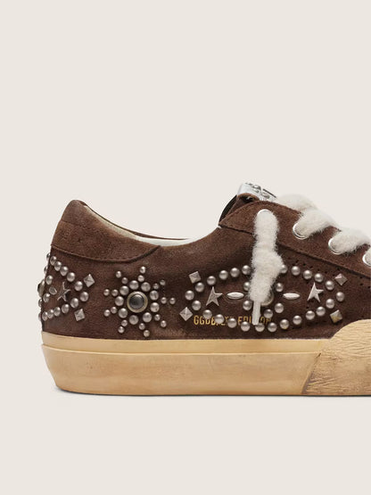 Super-Star Penstar pour homme en cuir velours marron avec cabochons
