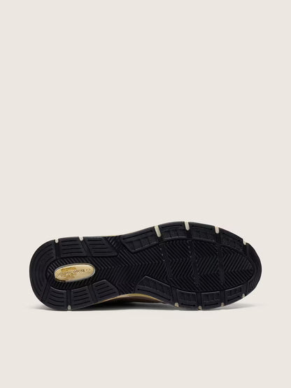 Dad-Star pour femme en cuir velours gris tourterelle et résille argentée avec étoile en cuir blanc et contrefort en cuir velours