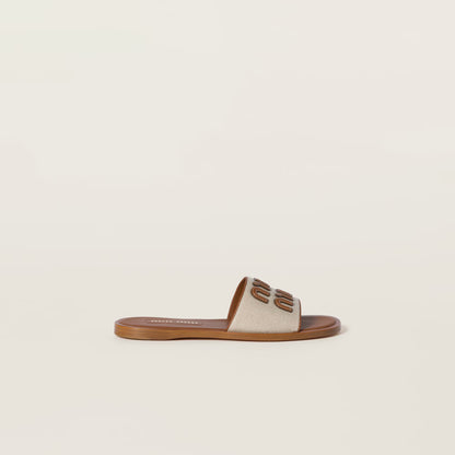 Mules en toile et cuir Beige / Brandy