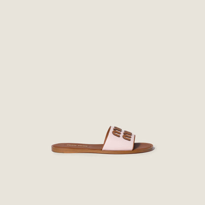Mules en toile et cuir Pêche/Brandy