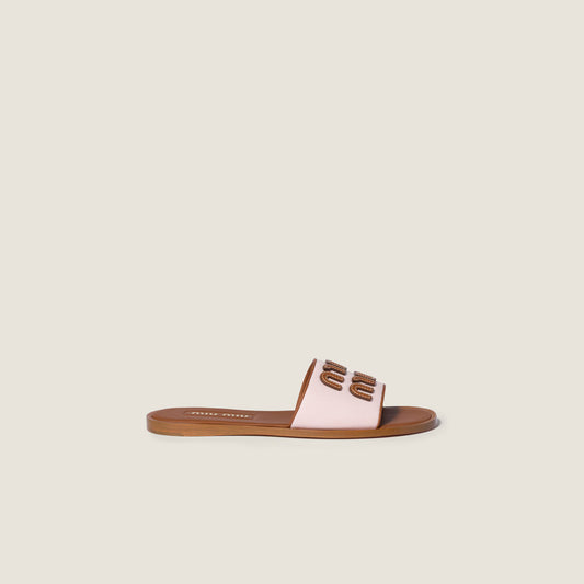 Mules en toile et cuir Pêche/Brandy
