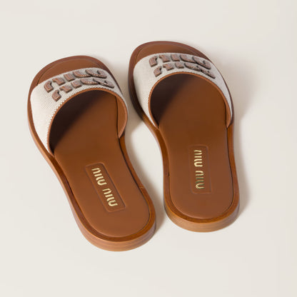 Mules en toile et cuir Beige / Brandy