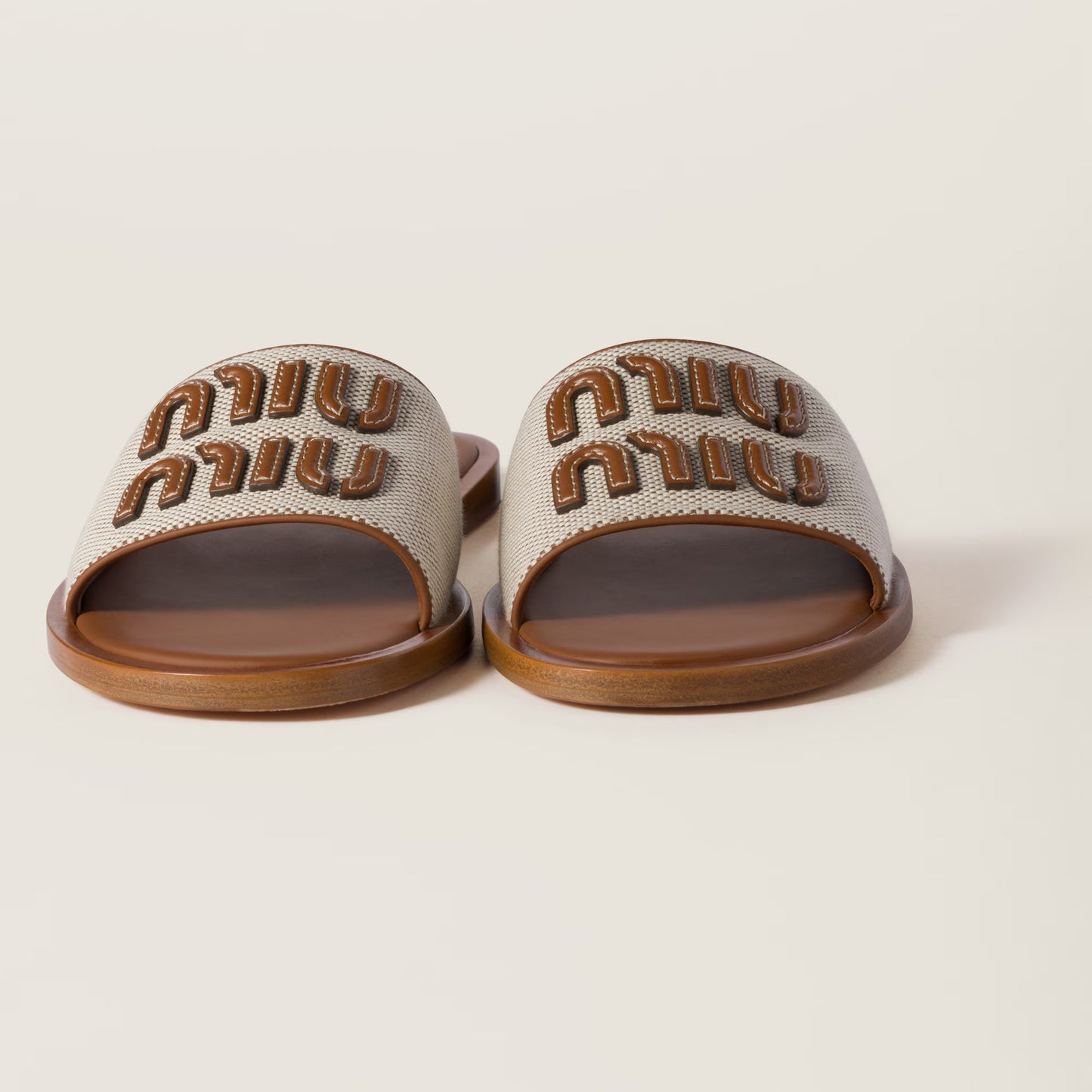 Mules en toile et cuir Beige / Brandy