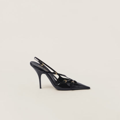 Sandales à bride arrière et boucles en cuir verni Noir