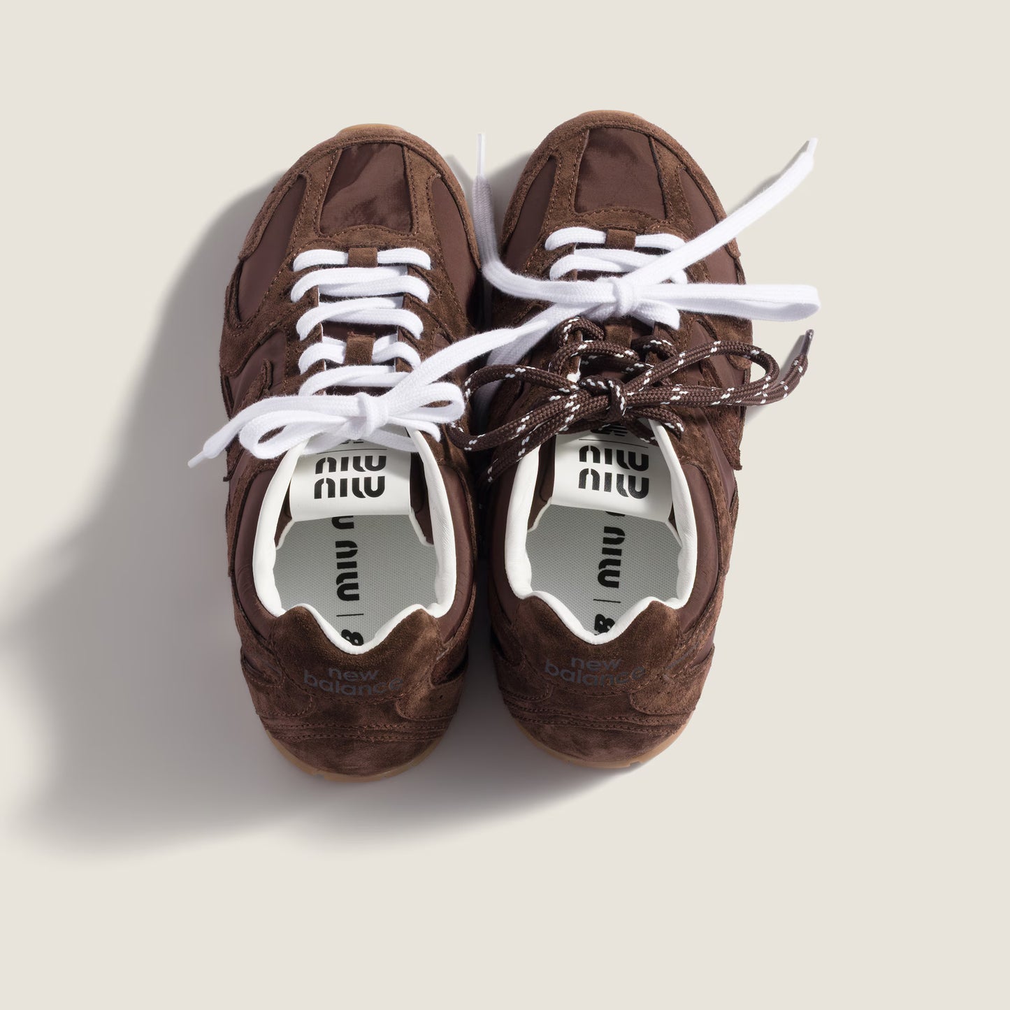 Baskets 530 SL New Balance x Miu Miu en tissu technique et daim Marron Cacao