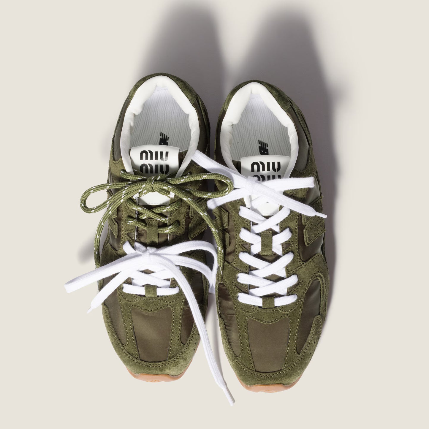 Baskets 530 SL New Balance x Miu Miu en tissu technique et daim Vert Forêt