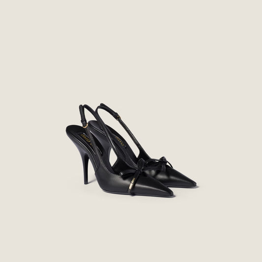 Escarpins slingback en cuir avec nœud Noir