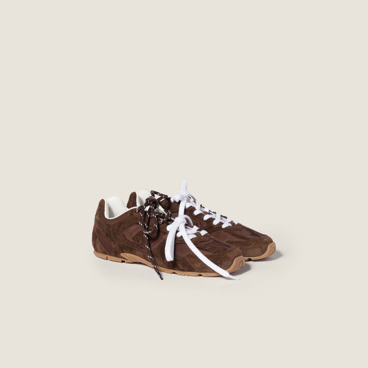 Baskets 530 SL New Balance x Miu Miu en tissu technique et daim Marron Cacao