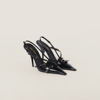 Sandales à bride arrière et boucles en cuir verni Noir