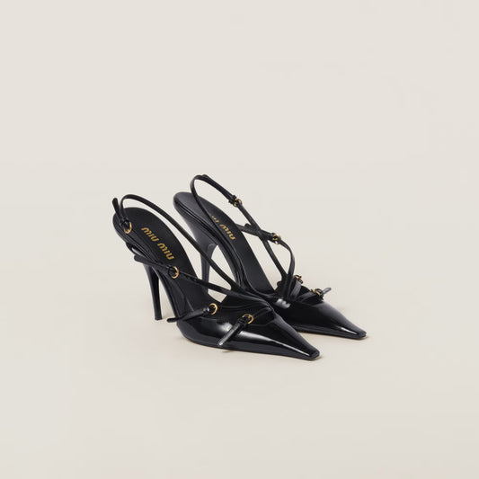 Sandales à bride arrière et boucles en cuir verni Noir