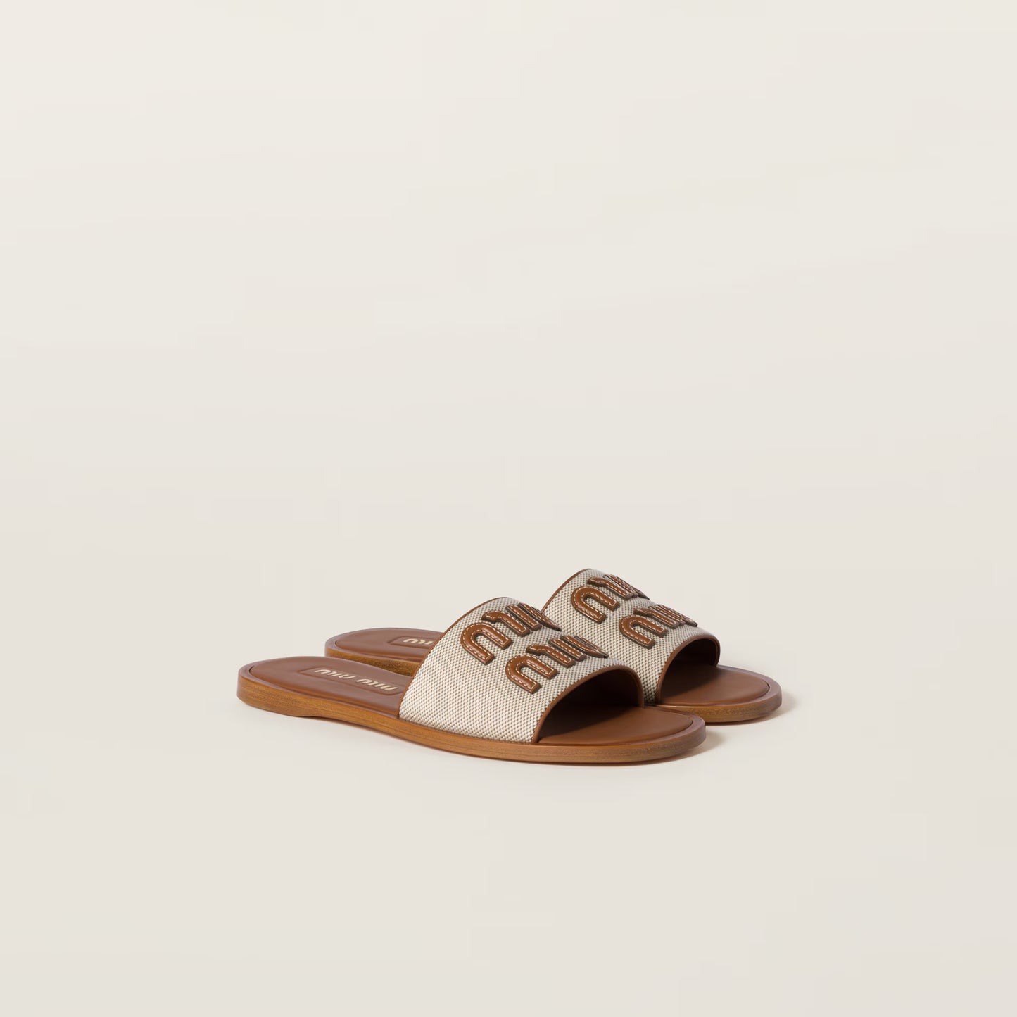 Mules en toile et cuir Beige / Brandy